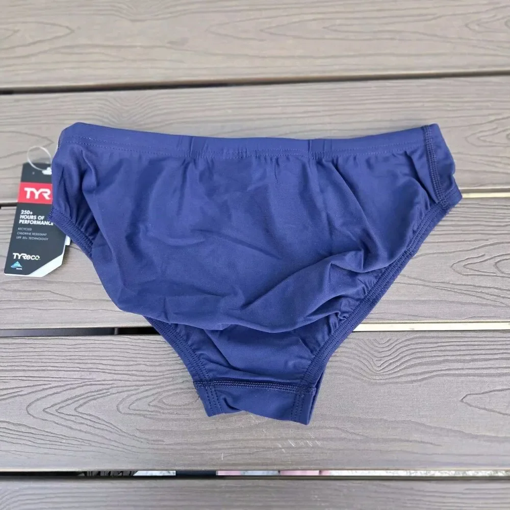 TYR Men's Solid Navy Nylon Drawstring Racer Swimwear Briefs Size 30 NEW
